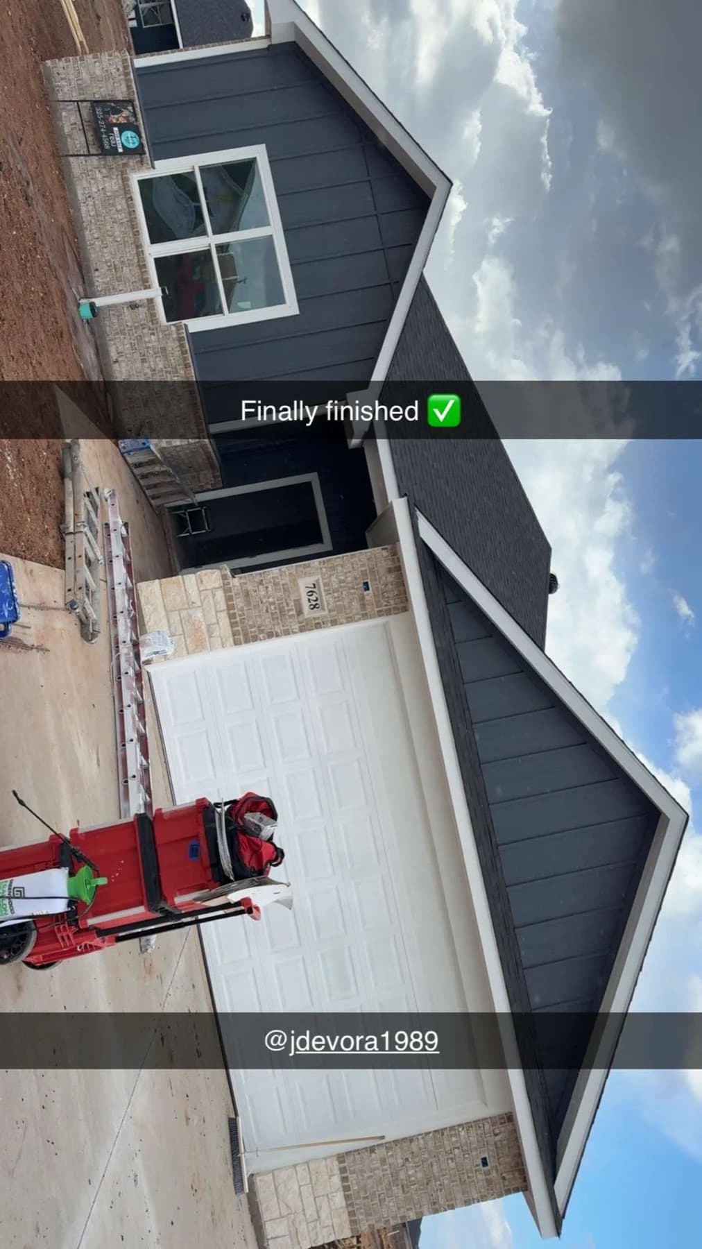Finished exterior garage elevation with fresh paint